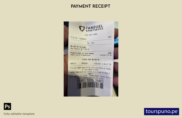Plantilla de recibo de pago de apuestas deportivas Fanduel lista para imprimir